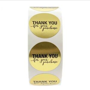 500 Stickers Roll Gold & Black Metallic “ Thank You” Size 1” *Buy Now Price*